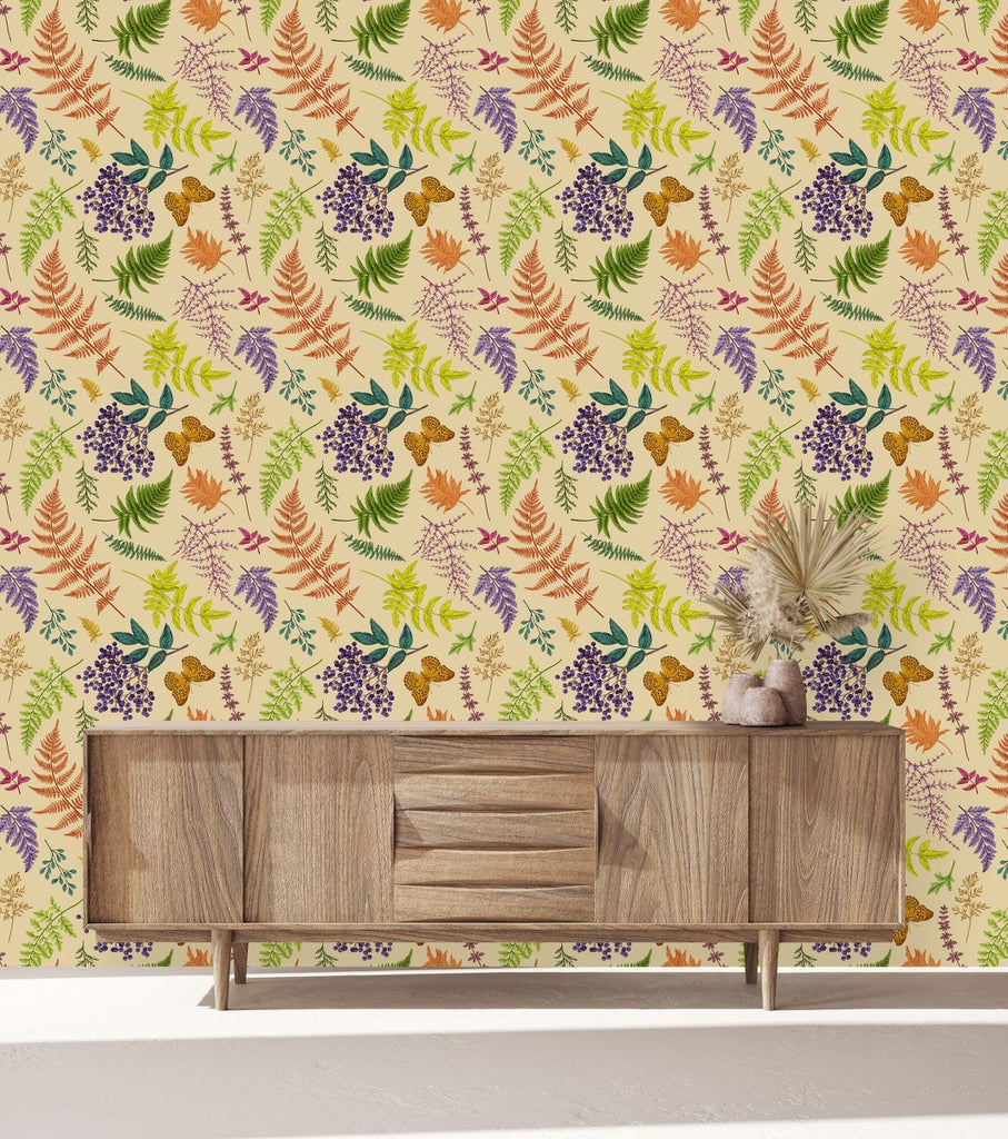 Beige Wallpaper with Ferns uniQstiQ Botanical