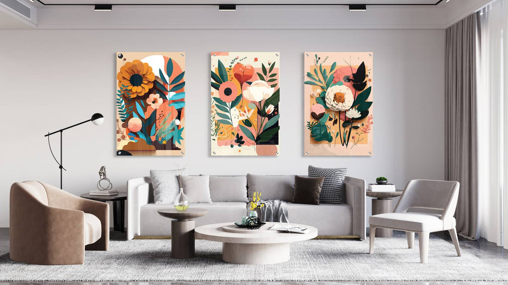 Floral Art Design Set of 3 Prints Modern Wall Art Modern Artwork Image 1