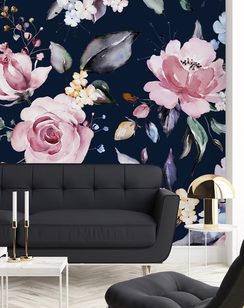 Dark Wallpaper with Pink Roses  uniQstiQ Murals