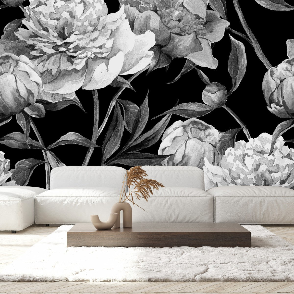 Black and White Peony Wallpaper  About Murals