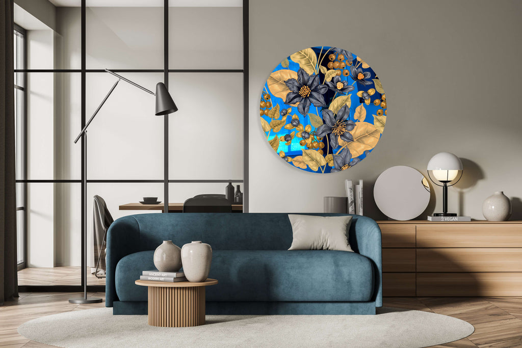 Flowers and Berries Mirrored Acrylic Circles Contemporary Home DǸcor Printed acrylic 