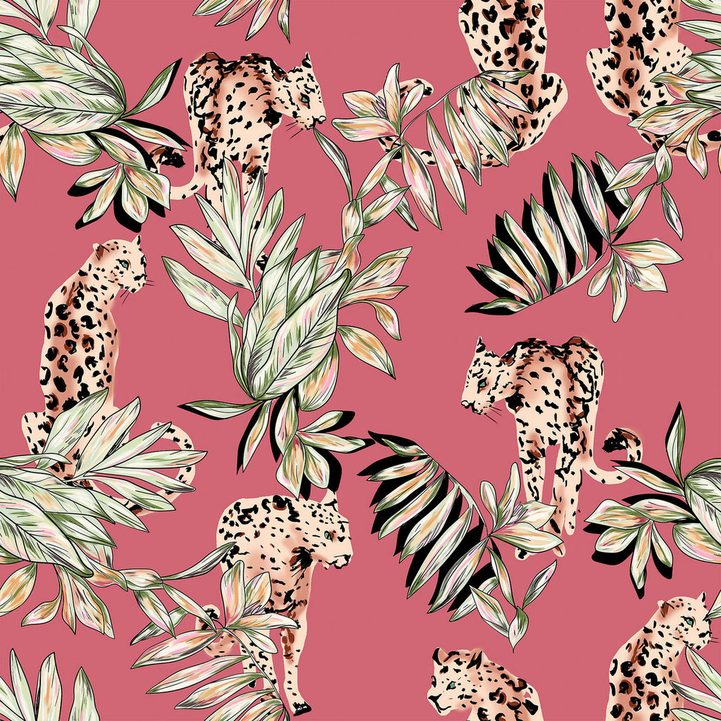 Pink Wallpaper with Leopard Pattern uniQstiQ Tropical