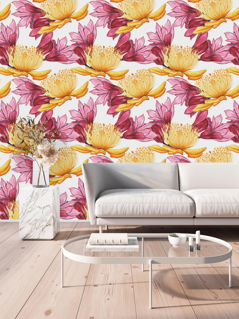 Pink and Yellow Large Flowers Wallpaper uniQstiQ Floral