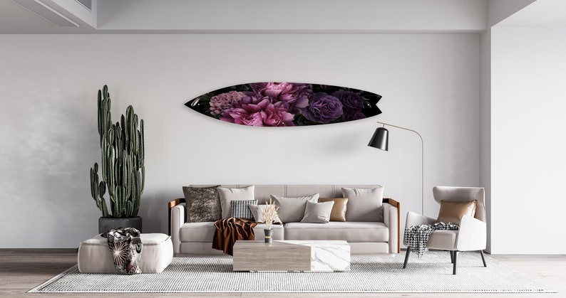 Purple Floral Acrylic Surfboard Wall Art Contemporary Home DǸcor Printed acrylic 