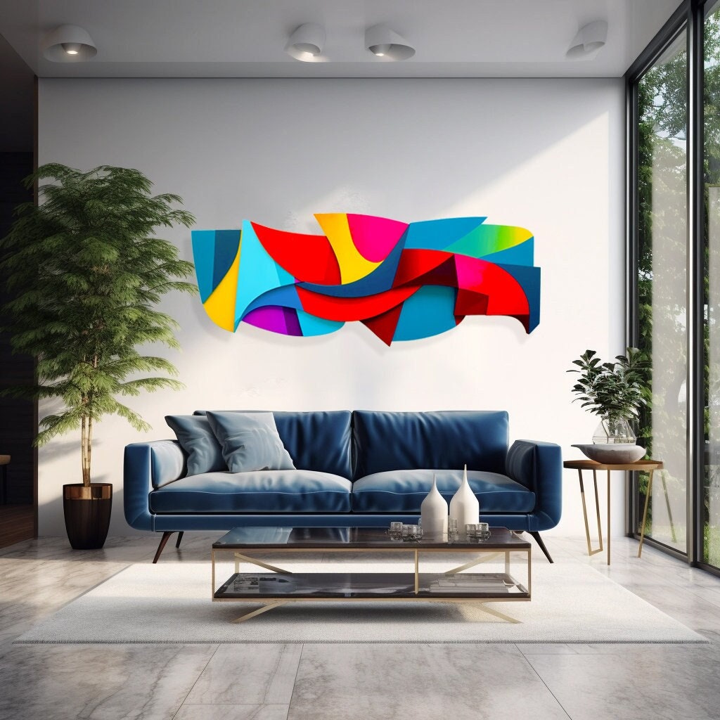 Bright Funky Multicolor Abstract Art, Wall Sculpture Print on Plexiglass Wall Art by Artist: UniQstiQ Vivid and Colourful Wall Decor Printed