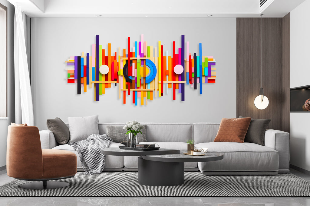 Colorful Art Sculpture Prints on Plexiglass Geometric Sticks Art by UniQstiQ Abstract Wall Art 3D Wall Hangings Boho Wall Decor Printed