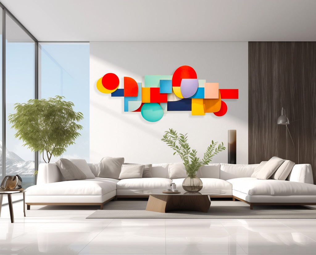 80s Style Art Geometric Shapes Abstract Wall Art by UniQstiQ 3D Wall Hangings Red and Blue Wall Decor Vintage Artwork Colorful Wall Art Printed