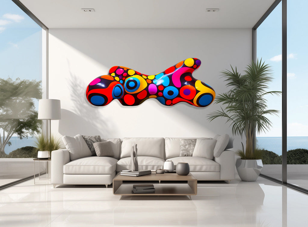 Colorful Multicolor Abstract Pop Art Wall Sculpture Print on Plexiglass Wall Art by Artist: UniQstiQ Mid Century Modern Funky Wall Art Printed