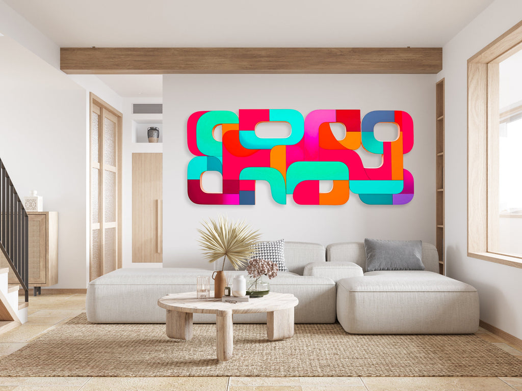 80s Style Art Geometric Shapes Abstract Wall Art by UniQstiQ 3D Wall Hangings Pink and Blue Wall Decor Vintage Artwork Printed