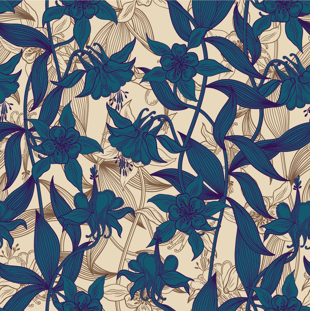 Dark Blue and Beige Floral Wallpaper uniQstiQ Floral