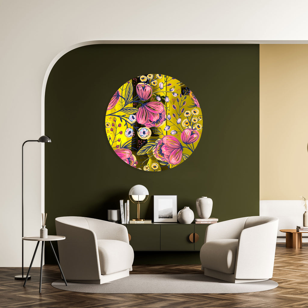 Pink Poppy Flowers Mirrored Acrylic Circles Contemporary Home DǸcor Printed acrylic 