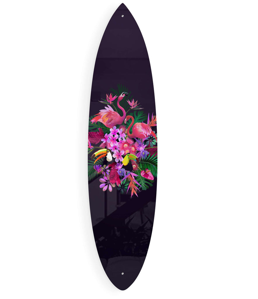 Exotic Flowers and Birds Acrylic Surfboard Wall Art