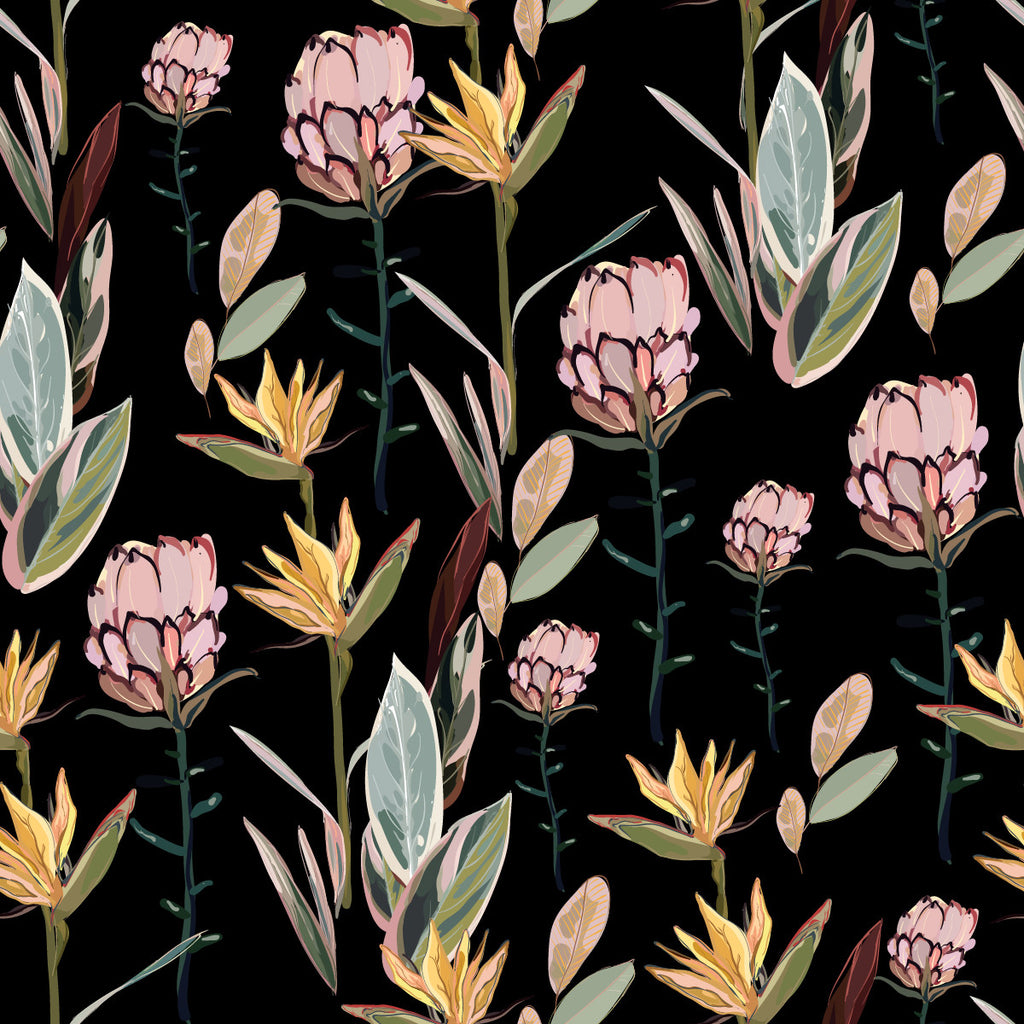Dark Wallpaper with Protea uniQstiQ Floral