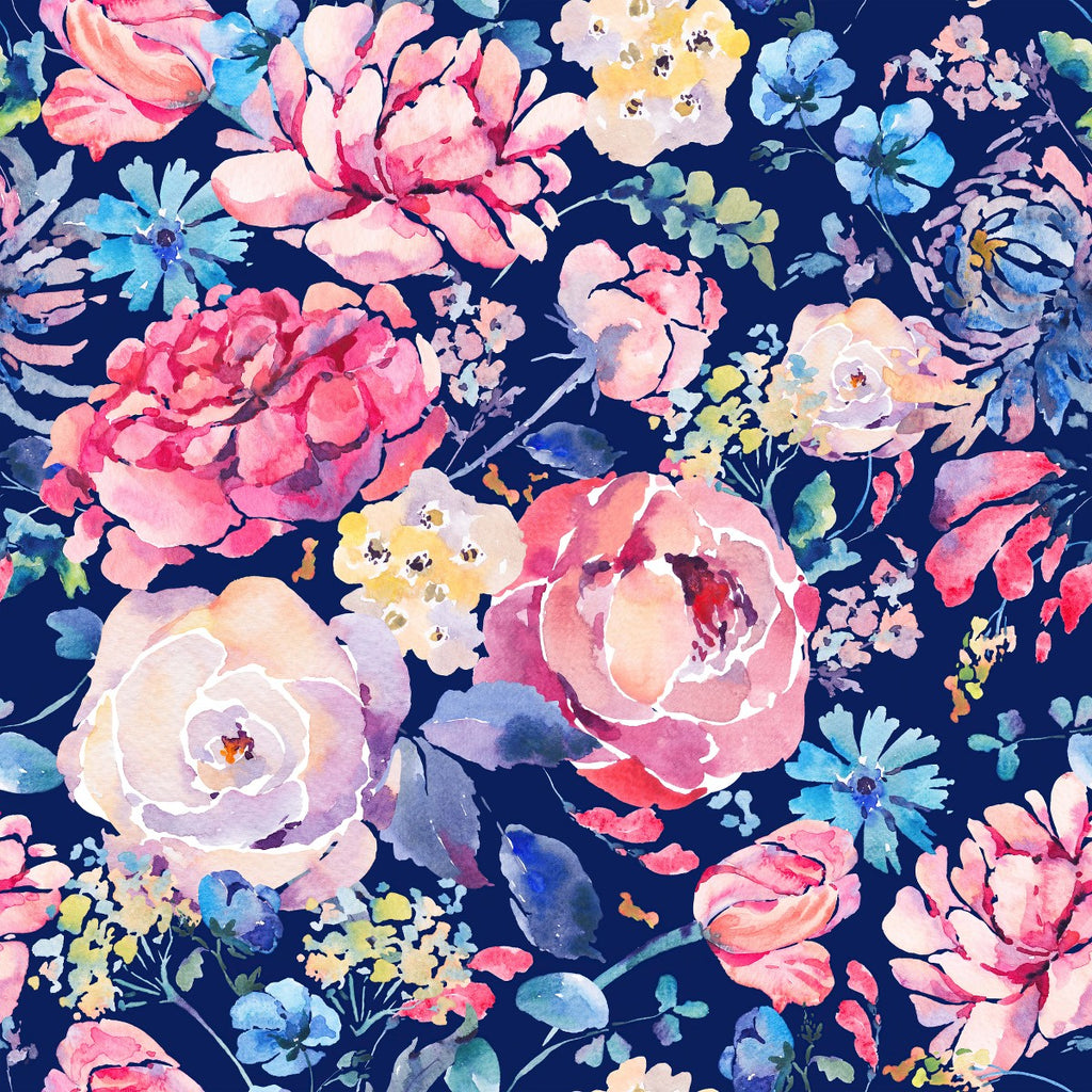 Pink and Dark Blue Flowers Wallpaper uniQstiQ Murals