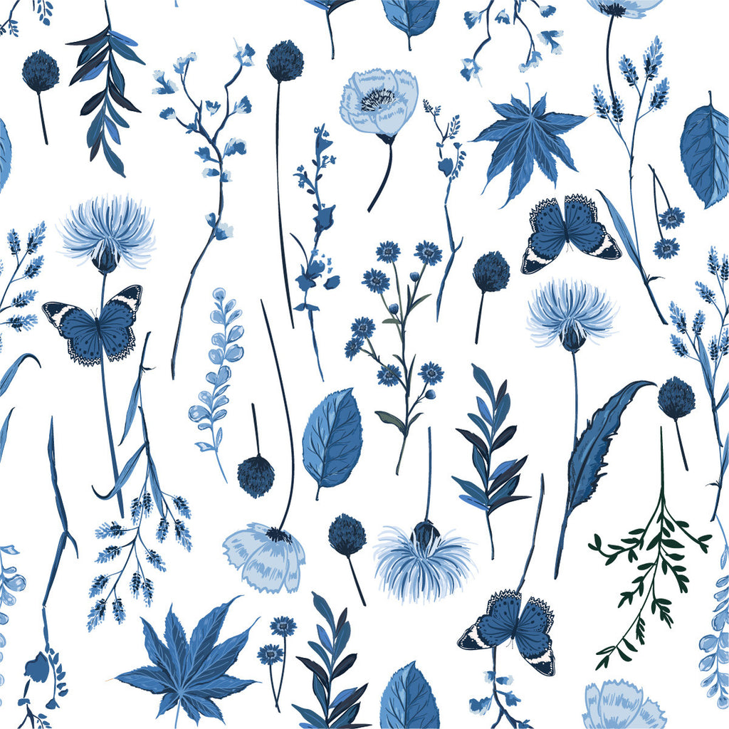 Blue Flowers and Batterflies Wallpaper uniQstiQ Floral
