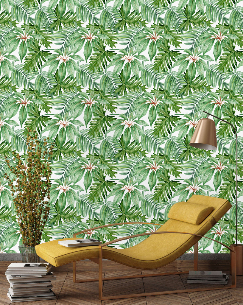 uniQstiQ Tropical Jungle Green Leaves Wallpaper Wallpaper