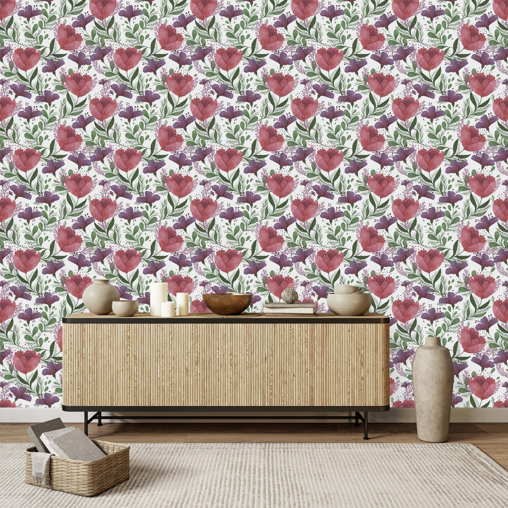Red and Violet Flowers Wallpaper uniQstiQ Floral