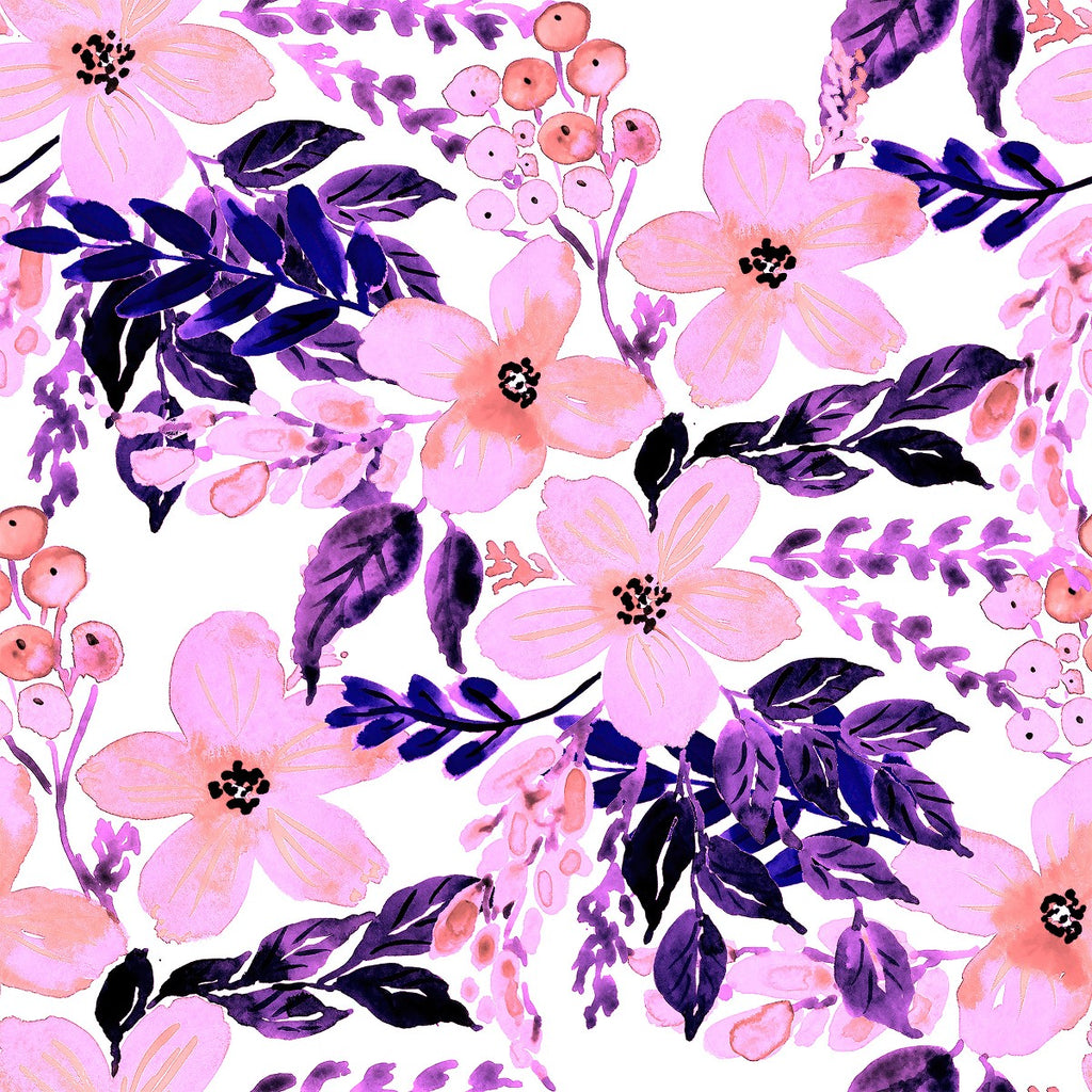 Pink Flowers and Violet Leaves Wallpaper  uniQstiQ Floral