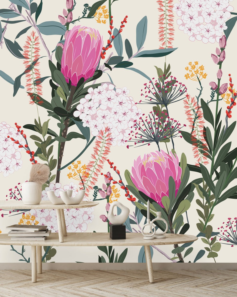Hydrangea and Protea Wallpaper uniQstiQ Murals