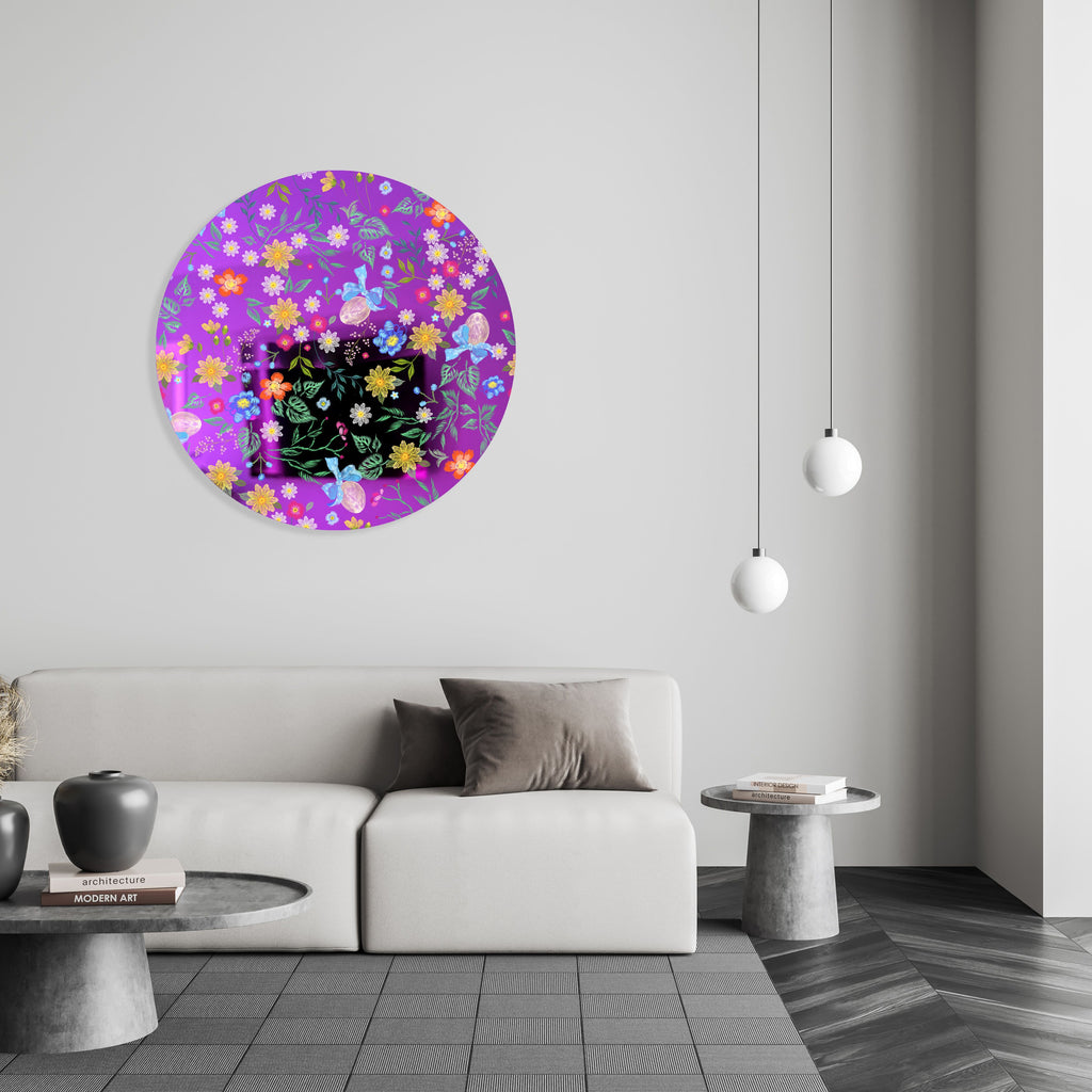 Summer Flowers Mirrored Acrylic Circles Contemporary Home DǸcor Printed acrylic 