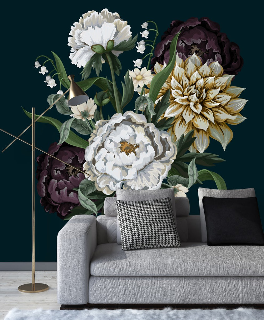 Bouquet of Flowers on Dark Background Wallpaper