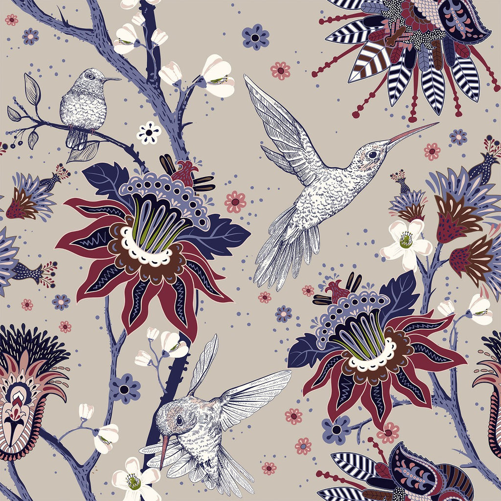 Flowers and Birds Pattern Wallpaper uniQstiQ Vintage