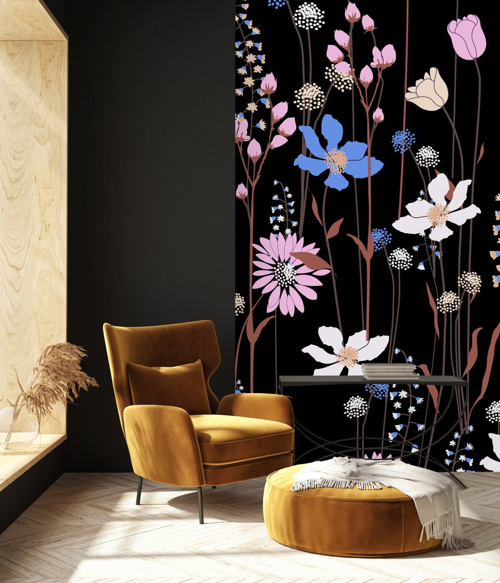 Wildflowers on Black Wallpaper buy at the best price with delivery –  uniqstiq