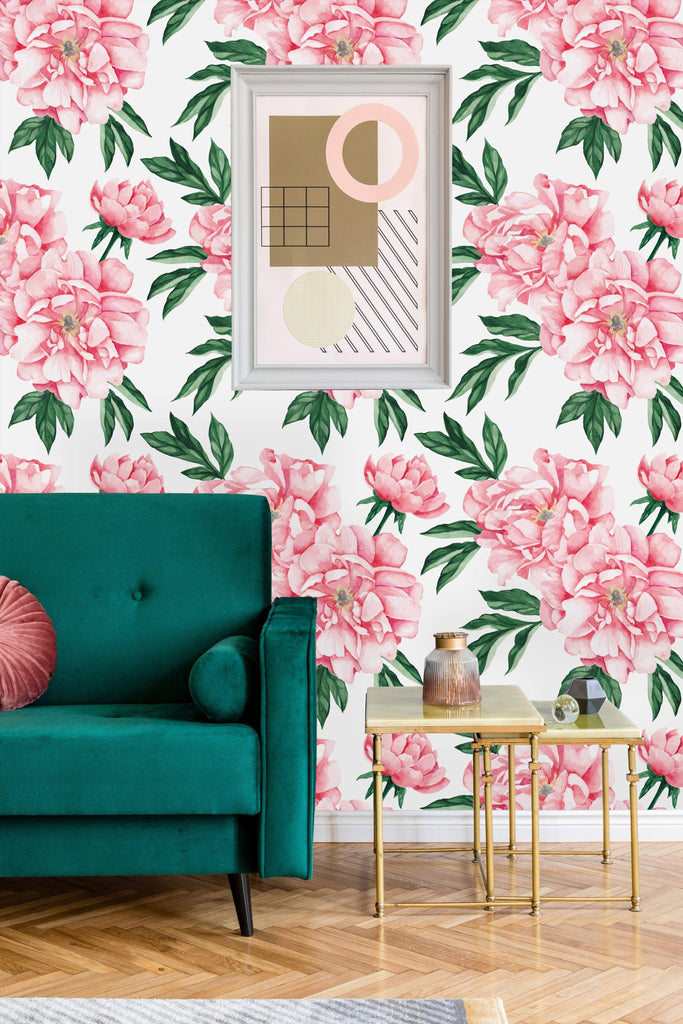 uniQstiQ Floral Large Pink Peonies Wallpaper Wallpaper