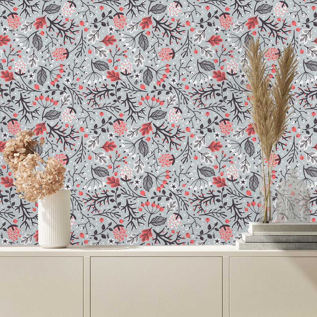 uniQstiQ Botanical Leaves and Berries in a Vintage Style Wallpaper Wallpaper