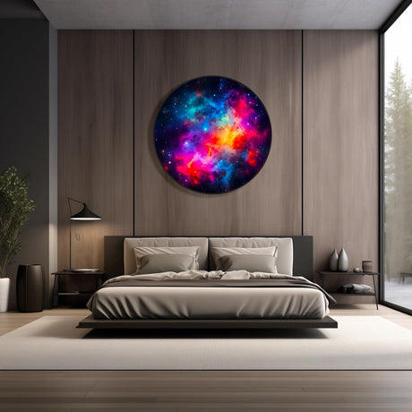 LED Galaxy Wall Decor Space Wall Hanging Illuminated Round Artwork Mid Century Modern Nebula Art Christmas Gifts Cosmic Space 1