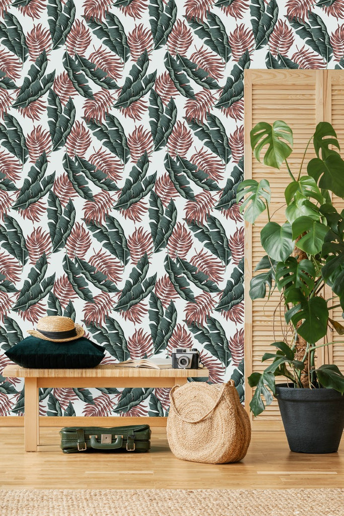 Green and Brown Palm Leaves Wallpaper uniQstiQ Tropical