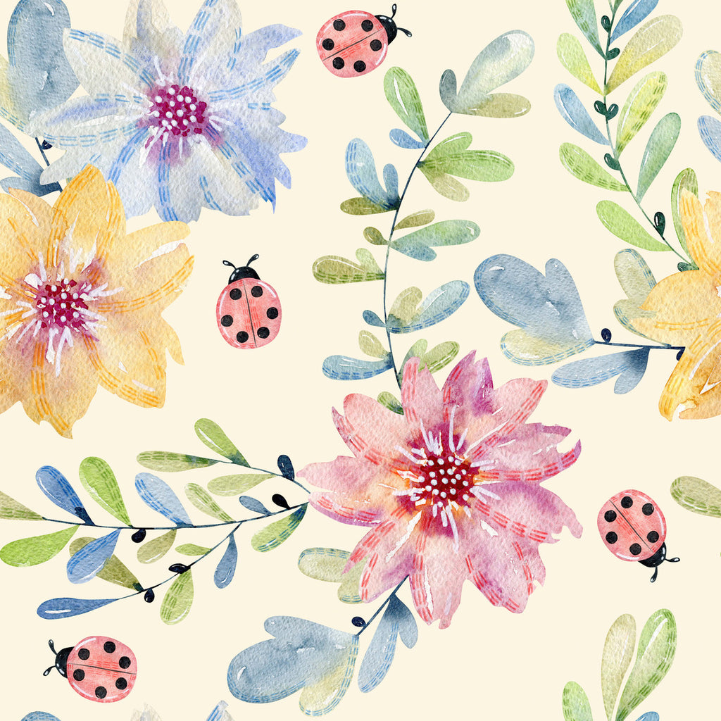 Floral Wallpaper with Ladybugs Pattern  uniQstiQ Murals