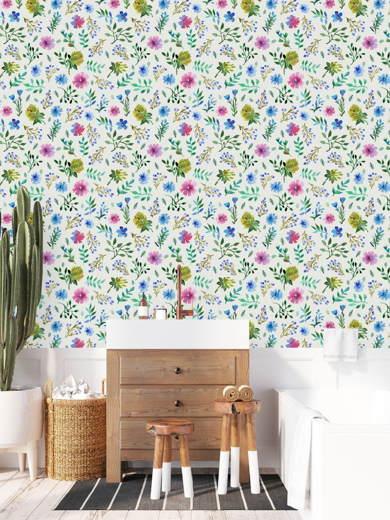 White Wallpaper with Wildflowers  uniQstiQ Floral