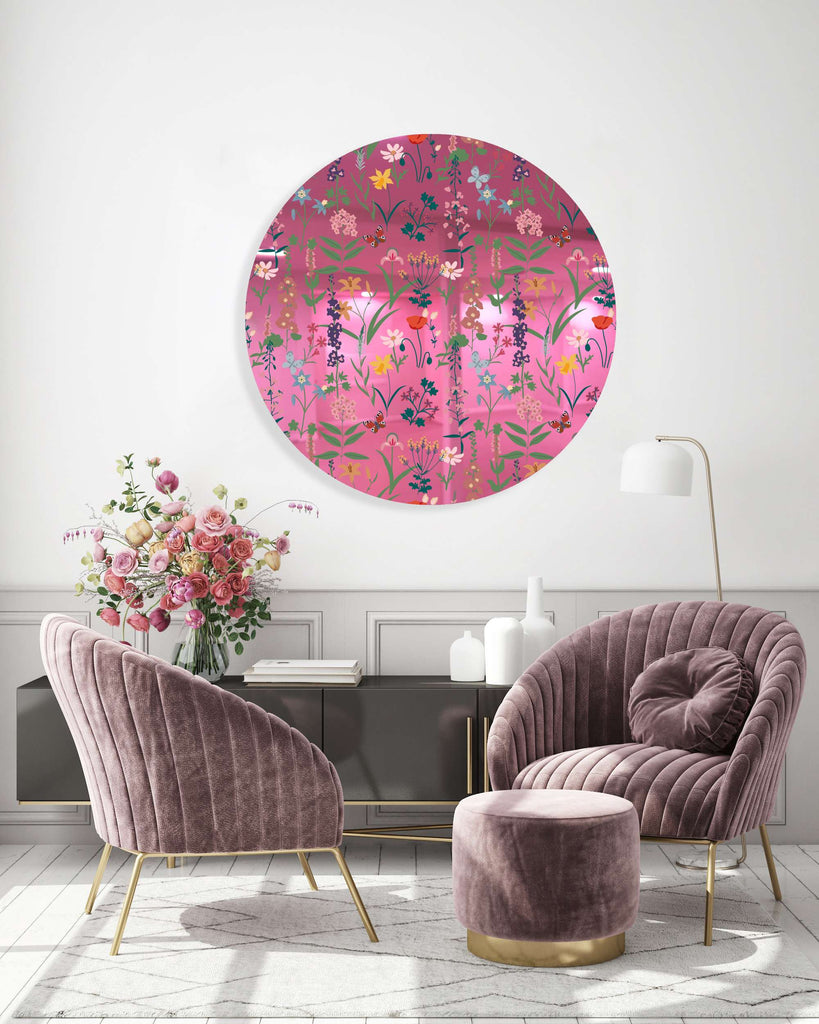 Dark Fields Flowers Mirrored Acrylic Circles Contemporary Home DǸcor Printed acrylic 