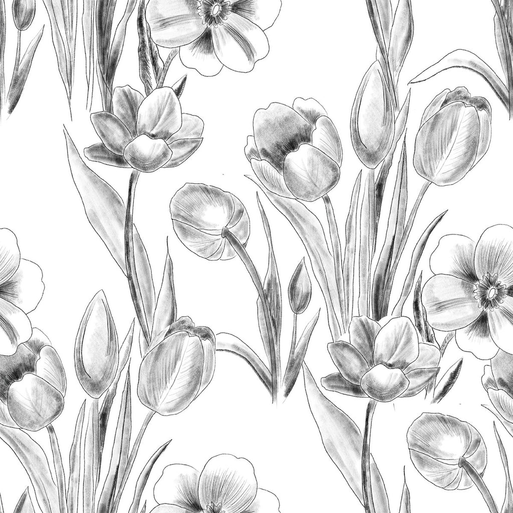 Black and White Tulips Wallpaper uniQstiQ Floral