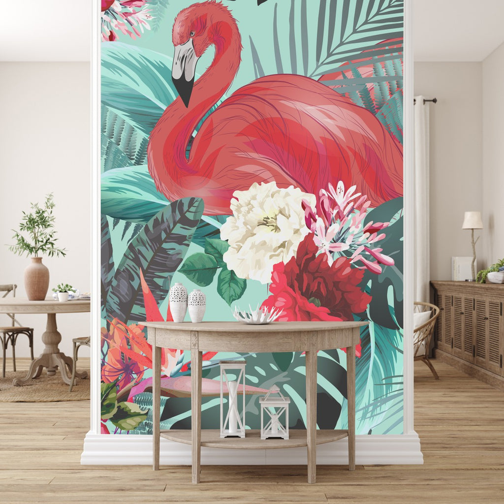 Flamingos Between Green Leaves  Wallpaper