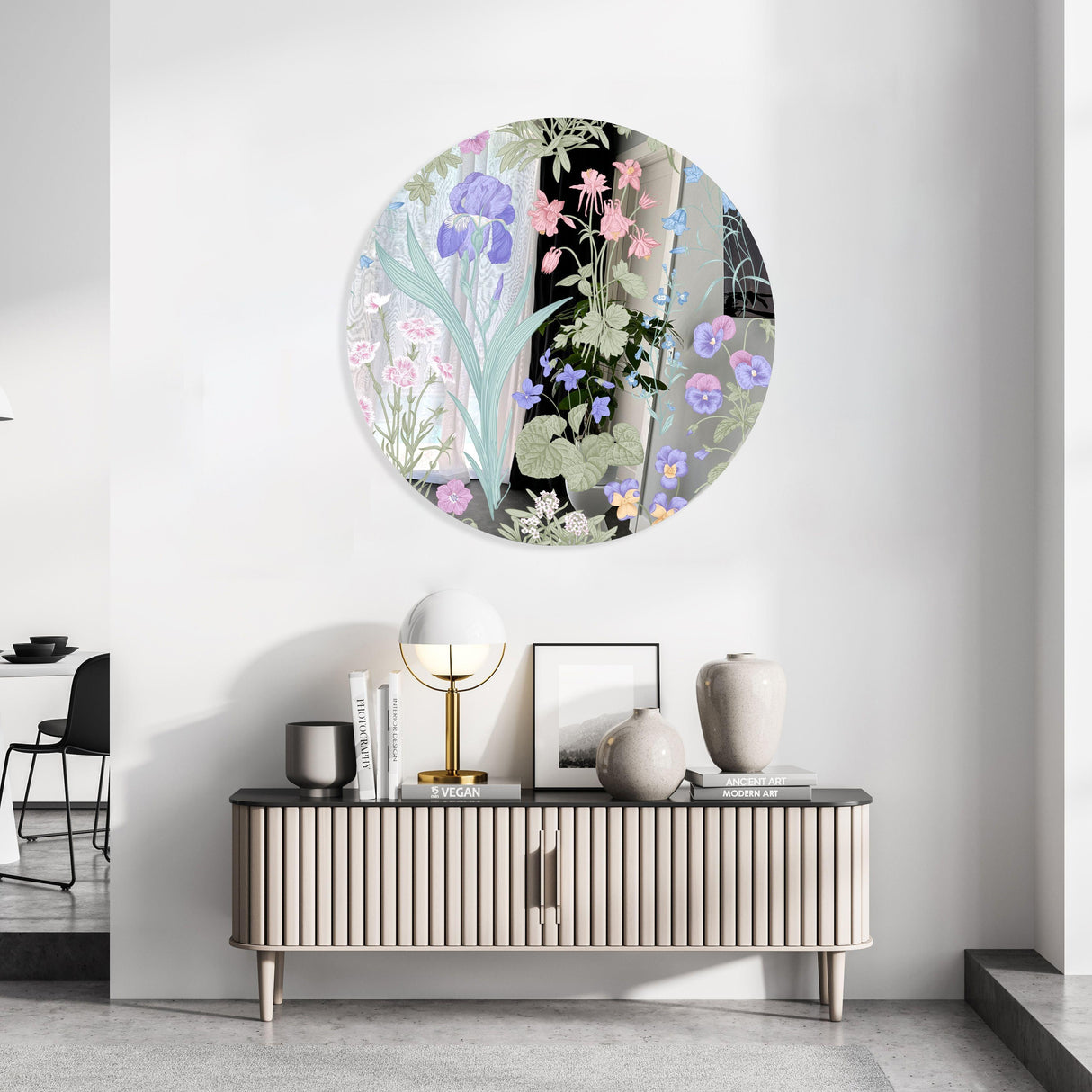 Meadow Flowers Mirrored Acrylic Circles Contemporary Home DǸcor Printed acrylic 