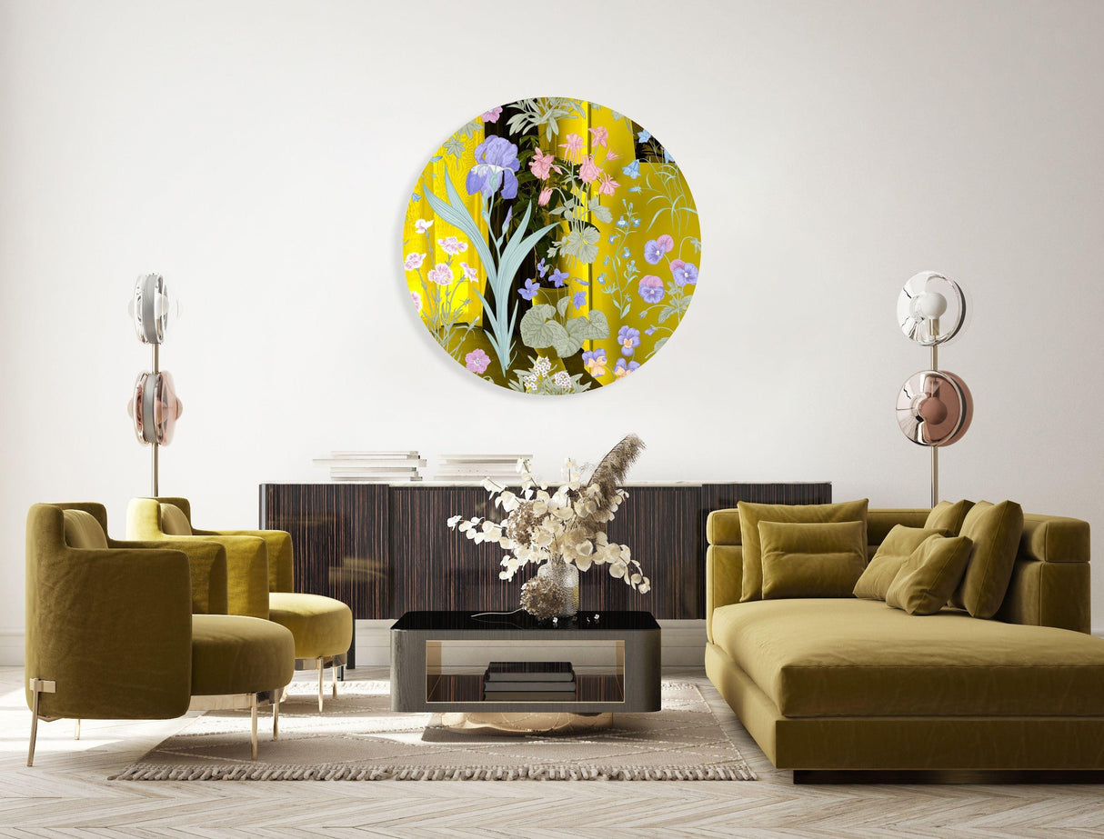 Meadow Flowers Mirrored Acrylic Circles Contemporary Home DǸcor Printed acrylic 