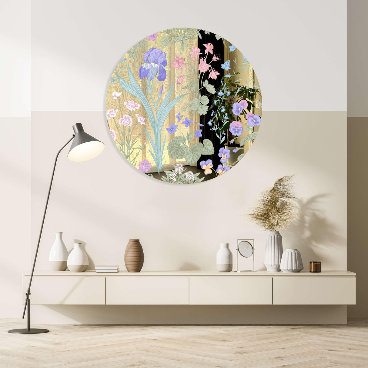 Meadow Flowers Mirrored Acrylic Circles Contemporary Home DǸcor Printed acrylic 