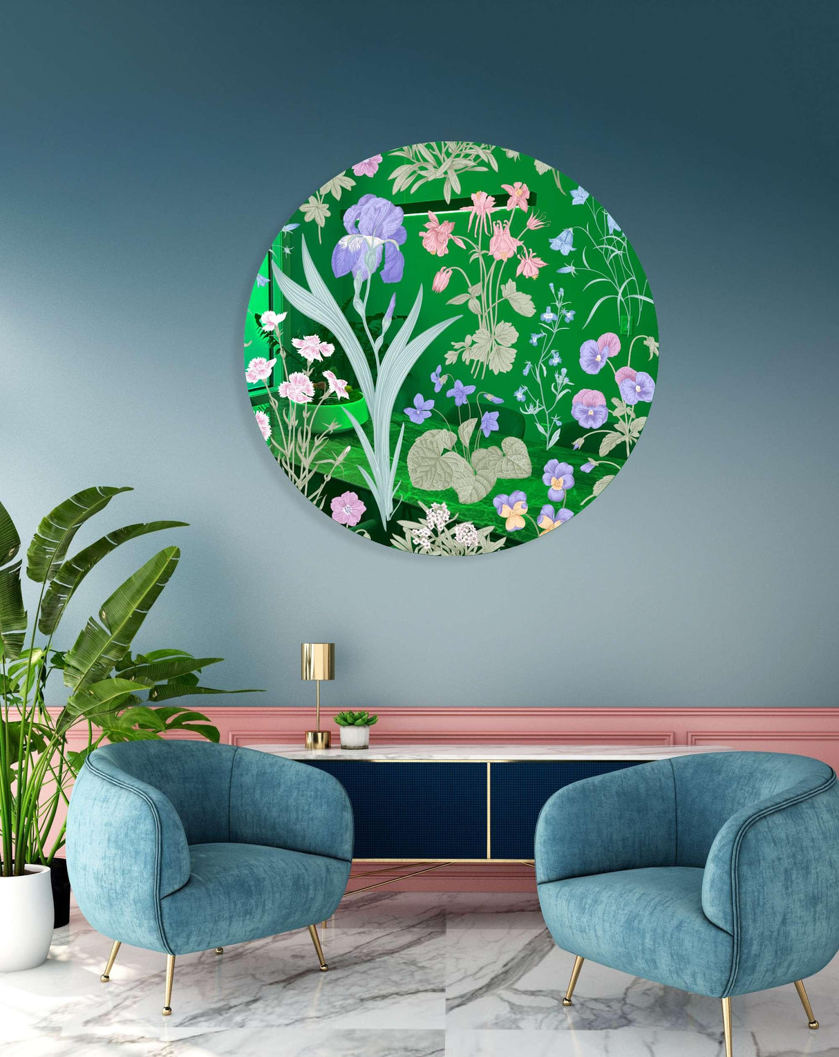 Meadow Flowers Mirrored Acrylic Circles Contemporary Home DǸcor Printed acrylic 