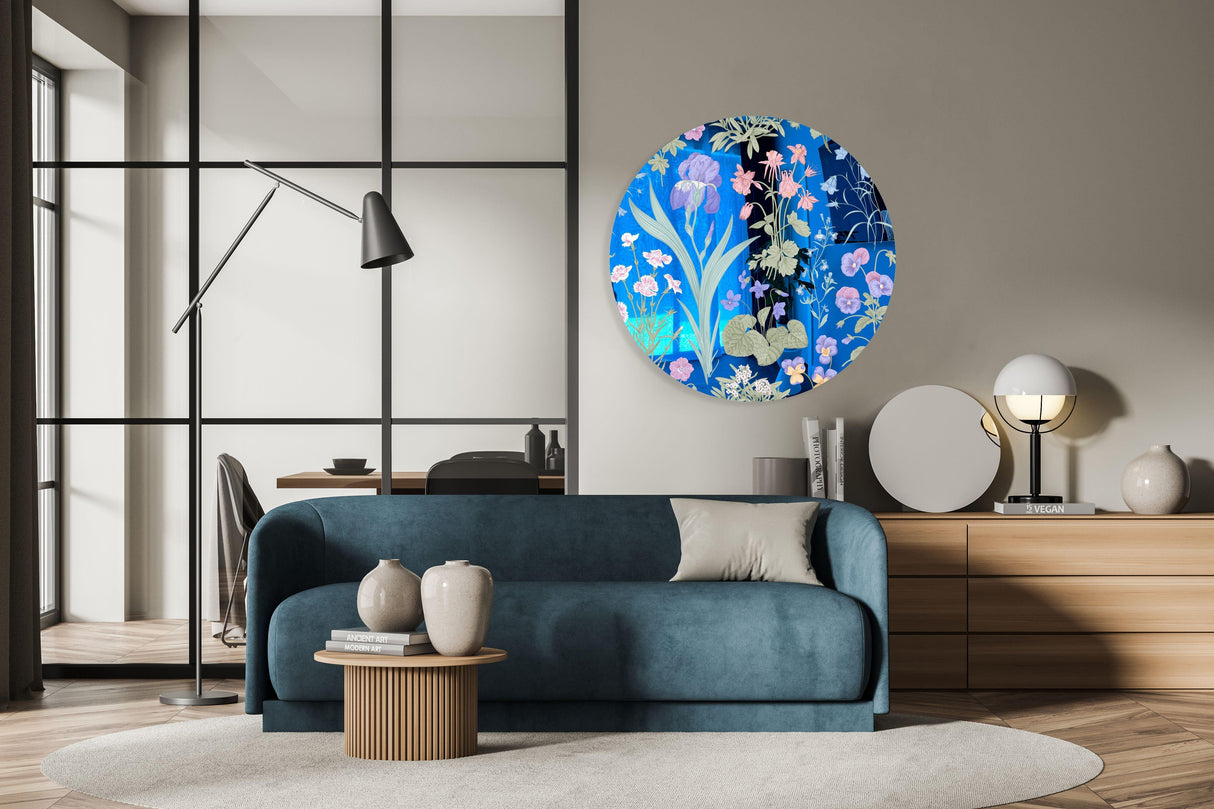 Meadow Flowers Mirrored Acrylic Circles Contemporary Home DǸcor Printed acrylic 