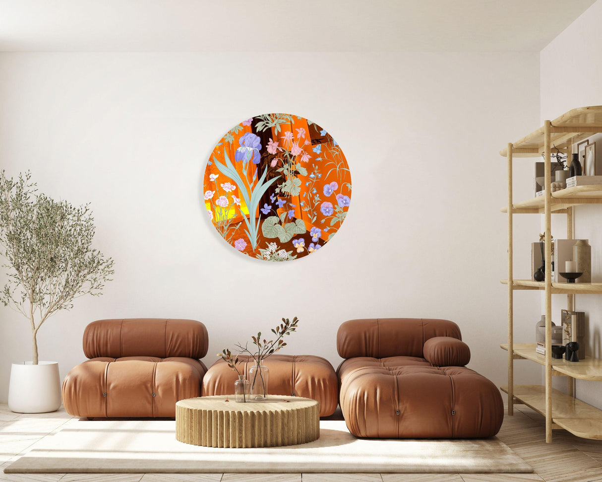 Meadow Flowers Mirrored Acrylic Circles Contemporary Home DǸcor Printed acrylic 