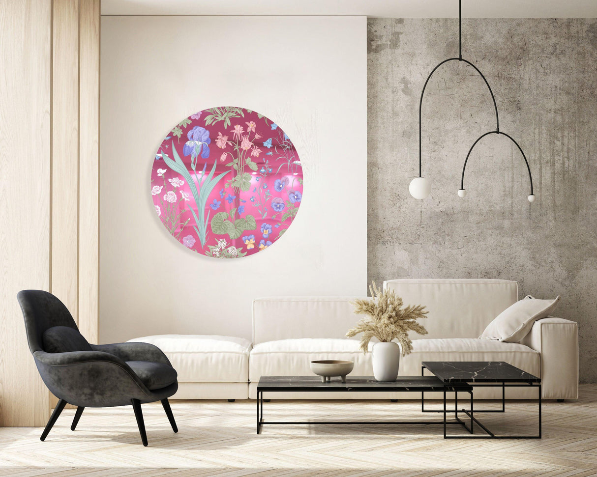 Meadow Flowers Mirrored Acrylic Circles Contemporary Home DǸcor Printed acrylic 