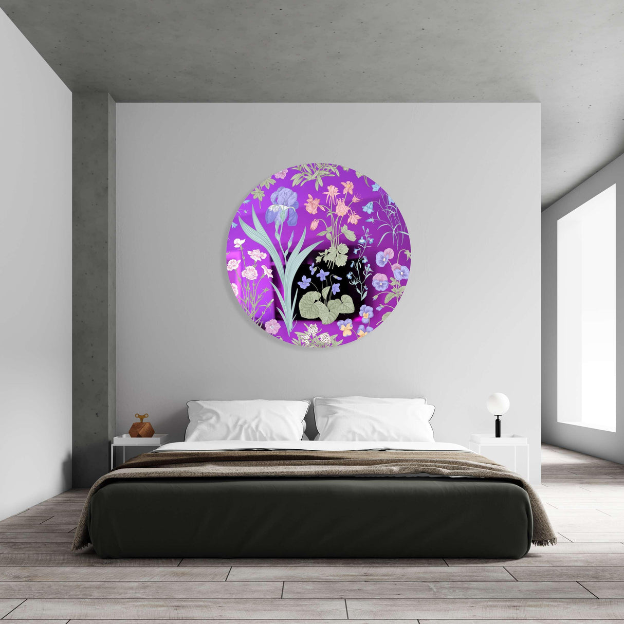 Meadow Flowers Mirrored Acrylic Circles Contemporary Home DǸcor Printed acrylic 