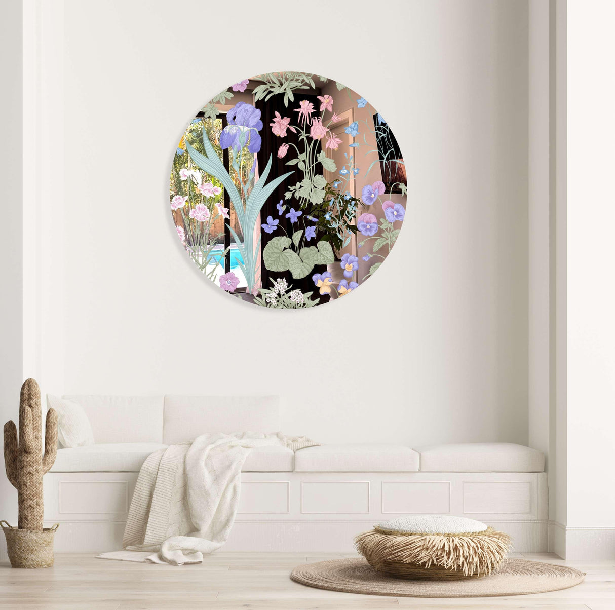 Meadow Flowers Mirrored Acrylic Circles Contemporary Home DǸcor Printed acrylic 