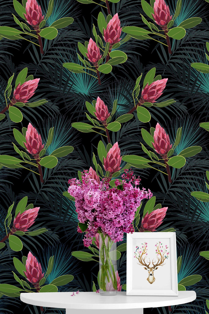 uniQstiQ Tropical Mix of Exotic Leaves Wallpaper Wallpaper