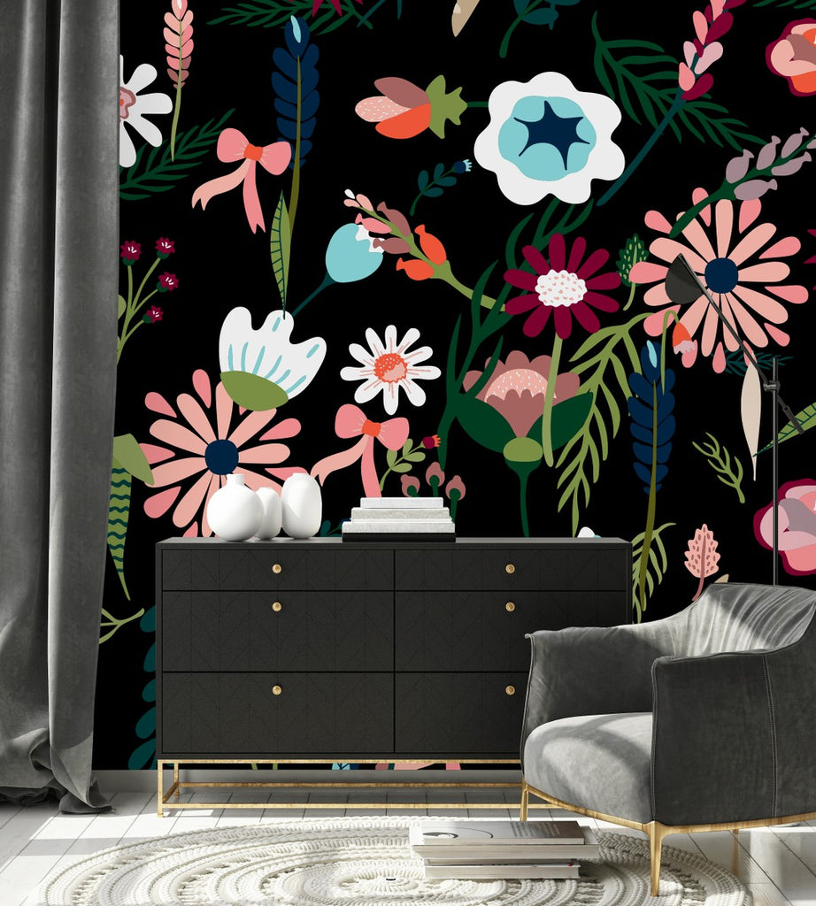 Flowers on Dark Wallpaper uniQstiQ Murals
