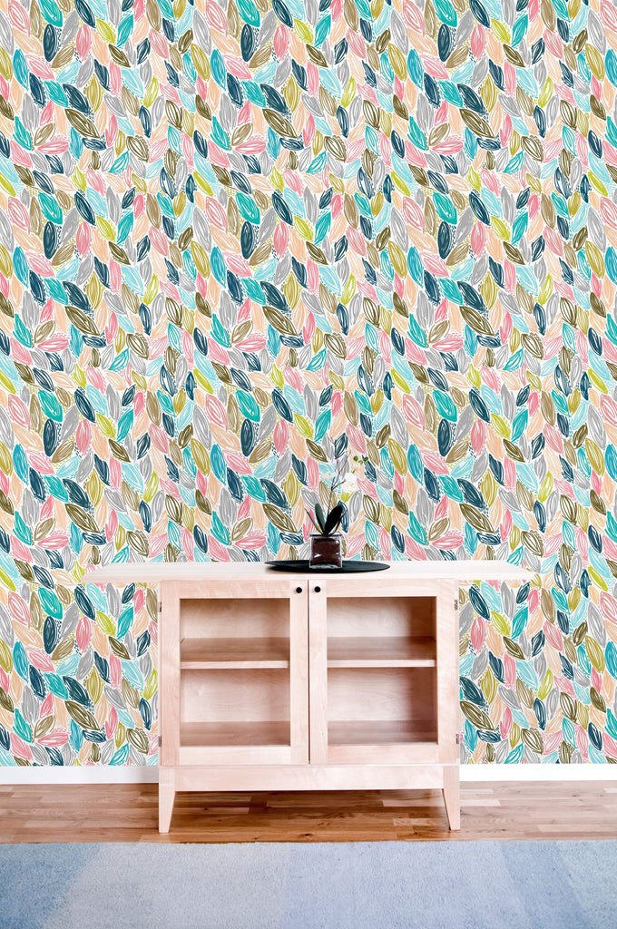 uniQstiQ Geometric Multicolor Leaves Wallpaper Wallpaper