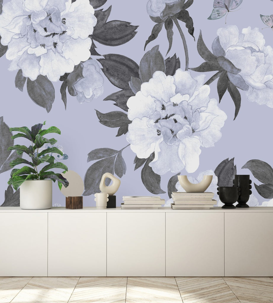 Gentle Floral Wallpaper with Butterflies uniQstiQ Murals
