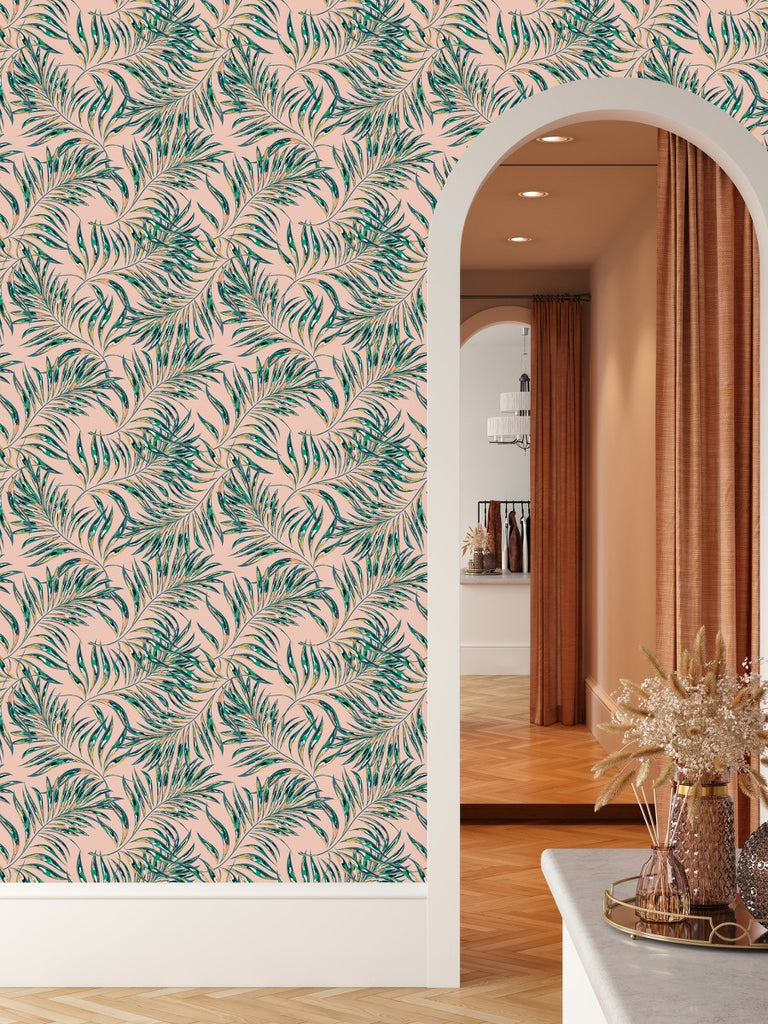Beige Wallpaper with Palm Leaves uniQstiQ Botanical